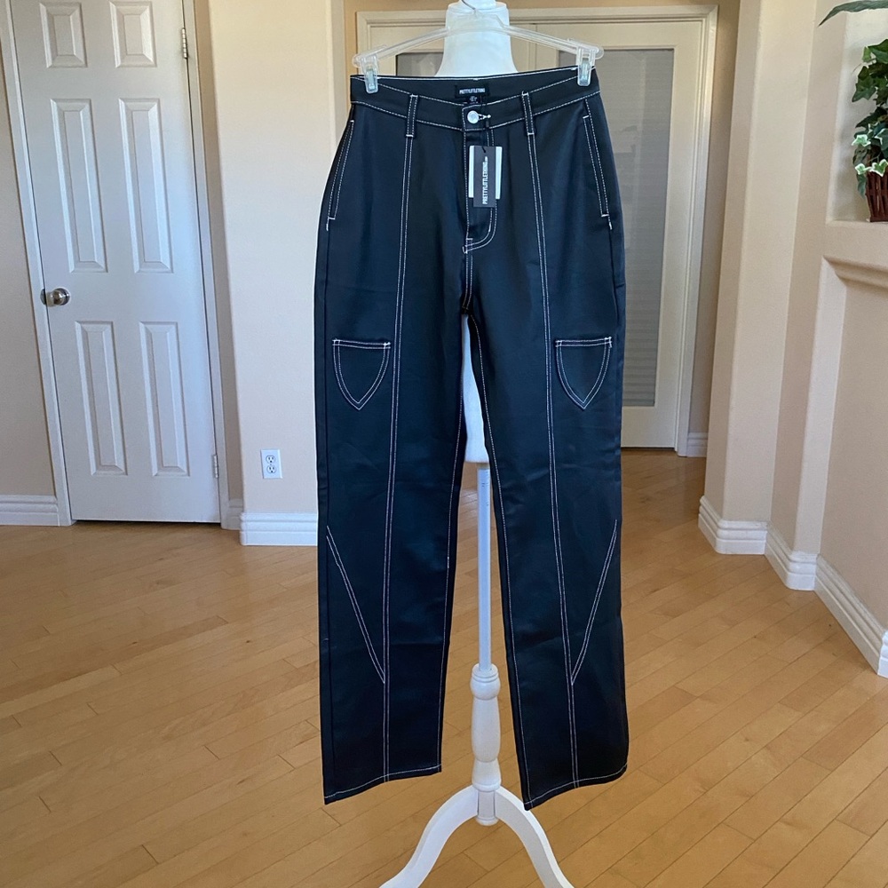 PrettyLittleThing Black Coated Denim Straight Leg Jeans